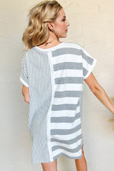 Oh Full Size Striped Round Neck Short Sleeve Mini Tee Dress OutfitFlow